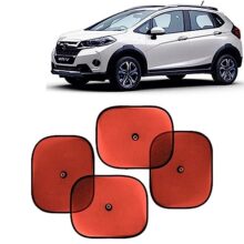 KINGSWAY Car Window Curtain Sticky Sun Shades Compatible with Honda WRV, (Year 2017-2019), Universal Fit Sunshades for Side Window, Rear Window, Red Color, 4 Pieces
