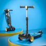 Kuber Industries Marvel Black Panther Plastic Foldable 3-Wheel Kick Skating Cycle for for 3+ Years Kids | Skate Scooter Capacity Upto 45 Kgs | 4-Level Adjustable Height Skating Scooter | Black