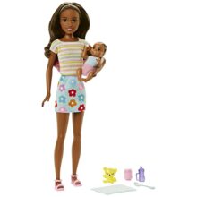 Barbie Dolls and Accessories, Brunette Skipper™ Doll with Baby Figure and 5 Accessories, Babysitters Inc.™ Playset