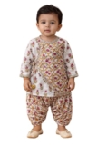 Pspeaches Boys Cotton Full Sleeve Round Neck Booti Print Angrakha Kurta with Dhoti Pant 2 Piece Set|Ethnic Wear for Baby Boys|Traditional & Festive Outfit 18-24 Month Multicolour