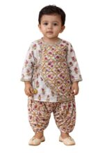 Pspeaches Boys Cotton Full Sleeve Round Neck Booti Print Angrakha Kurta with Dhoti Pant 2 Piece Set|Ethnic Wear for Baby Boys|Traditional & Festive Outfit 18-24 Month Multicolour