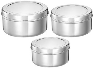 Amazon Brand – Solimo Puri Dabba Set | BPA-Free | Stainless Steel | Glossy Finish | Set of 3