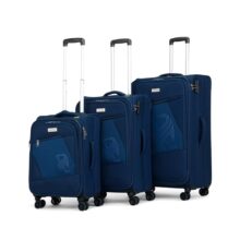 V-Lite Falcon Combo Set of 3 – Cabin, Medium & Large Check-in Softside Trolley Bag Expandable Suitcase, Navy Blue Spinner Luggage with Anti-Theft Zippers (20″/24″/28”)