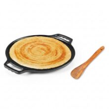 Lifelong Pre-Seasoned 26 Cm Dosa Pan,Cast Iron Tawa For Roti & Dosa With Spatula & Handle,Non-Toxic Cookware,Non-Stick& Teflon Free,Durable For Easy Cooking & Cleaning,Gas & Induction-Friendly,Black