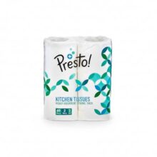 Amazon Brand – Presto! 2 Ply Kitchen Tissue Paper Roll | 120 Pulls | 60 Kitchen Towels X 2 Rolls | Soft And Highly Absorbent | 100% Natural Virgin Cellulose Fiber