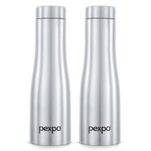 Go24 pexpo Monaco 1000 ISI Certified Stainless Steel Sports/Fridge Water Bottle, 970ml, Silver, Pack of 2 | Eco friendly | BPA Free | Water Bottle for Office, Gym, School, Yoga, Trekking, Adults&Kids