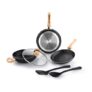 Crystal Aluminum 6 Pcs Non Stick Cookware Set with Induction Bottom | Tawa, Fry Pan, Kadhai with Lid, Laddle & Spatula | Durable 4 Layer Non Stick Coating | PFOA Free | Black