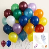 GROOVYDUDZ (Pack of 52) Metallic Balloons – Multi | Vibrant Metallic Balloons for Birthday Decoration with Curling Ribbon| Glue dot| Arch roll | Helium & Air Fillable