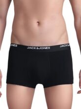 JACK & JONES Women’s Cotton Blend Modern Solid Trunks (Pack of 2) (12271908- Black