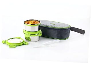 Ganesh Sigma Twin Airtight & Leak Proof Container Lunch Box with Bag 300 ML (Stainless Steel – Multicolor)