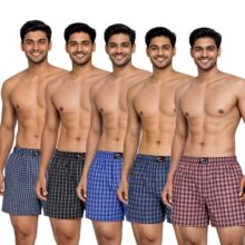Opex Men’S Checked Cotton Blend Lounge Boxer Shorts Pack Of 5 | Regular Fit With Elasticated Waistband | Double Side Pockets & Button Fly