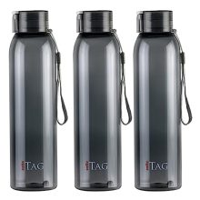 Cello My Tag Pet Water Bottle | 100% Food Grade | Leak Proof And Break Proof | Set Of 3-1000Ml | Black