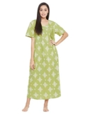 Clovia Women’s Cotton Printed Maternity Long Night Dress (NS1111P11_Green_S)
