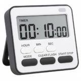 AERYS Digital Kitchen Timer and Stopwatch, Large LCD Display, 24-Hour Countdown, Loud Alarm, Magnetic Back, Retractable Stand, Flashing Light, for Study, Cooking, Office (Black)