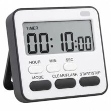 AERYS Digital Kitchen Timer and Stopwatch, Large LCD Display, 24-Hour Countdown, Loud Alarm, Magnetic Back, Retractable Stand, Flashing Light, for Study, Cooking, Office (Black)