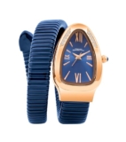 French Connection Eternelle Curve | Blue Dial With Rose Gold Case | Flexible Wrap Bracelet Strap | Crystal Accent Design | Roman Numerals Analog Watch For Women – Fcn0142Um