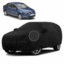 Sulfar 100% Waterproof Car Body Cover Compatible with Mirror for Volkswagen Ameo (Triple Stitched, Full Bottom Elastic, Black-TB)