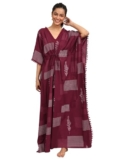 Libas Printed Kaftan Style Nightdress with Attached Waistbelt Maroon