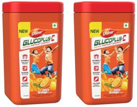 Dabur Glucoplus-C Instant Energy Glucose Juicy & Tasty Orange Flavour Powder- 400G Jar | Glucose Replenishes Energy | 25% More Glucose| Vitamin C Helps Boosts Immunity | Calcium Supports Bone Health