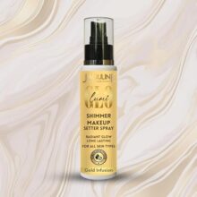 JAQULINE USA Lumi Glo Shimmer Makeup Setter Spray | Lightweight Makeup Setting Spray | Fine Mist Application | Adds Radiant Glow | Easy to Use, Long-Lasting Makeup Fixer – Gold Infusion 110ml