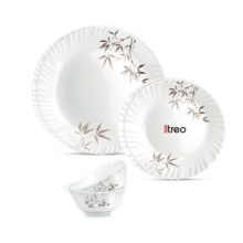 Treo by Milton Opalware Aurelia Arashi Dinner Set of 6 | Serving for 2 | Microwave & Dishwasher Safe | Bone-Ash Free | Tempered Toughness | Plates & Bowls | Crockery Set for Dining & Gifting