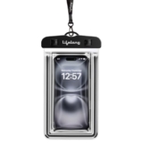 Lifelong Waterproof Mobile Rain Pouch with Plastic Air Lock, Black | IPX8 Waterproof Case for Smartphiones & iPhones | Transparent Pouch for Swimming Pool, Beach, Diving | Heavy-Duty Lanyard