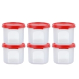SIMPARTE Smart Slim Storage Air-Tight & Leak Resistant Round Modular Container for Juice, Snacks, Spices, Condiments, Dry Fruits, Stackable, BPA Free, Refrigerator Safe (250ml, Set of 6, Red)