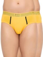 John Players Pack Of 2 Cotton Briefs With Striped Waistband In Yellow (Jbf043M07_Xl_Yellow)