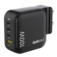 Ambrane 100W Charger Adapter, 4 Ports – 3 Type C & 1 USB for iPhone & Android, MacBook & Type C Laptop, Fast Charger with PD Technology & GaN Technology, for All Types of Devices (RAAP H100, Black)