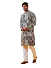 SOJANYA (Since 1958 Men’s Cotton Rayon Sequinned Embroidered Black Kurta with White Pyjama