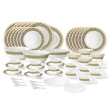 Larah by Borosil Regal Fluted Series Opalware Dinner Set | 66 Pieces for Family of 6 | Microwave & Dishwasher Safe | Bone-Ash Free | Crockery Set for Dining & Gifting | Plates & Bowls | White