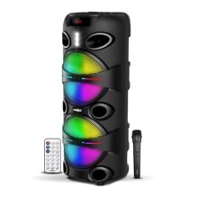 FRONTECH Groove Multimedia Wireless Trolley Speaker – 24W Output, Bluetooth 5.0, LED Display, Disco Light, Wheels, Handle – (SW-0179, Black)