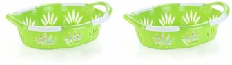 Nayasa Plastic Blossom Oval Basket | Home Organiser | Multipurpose | Fruits & Vegetables Basket Storage Basket(Pack Of 2)