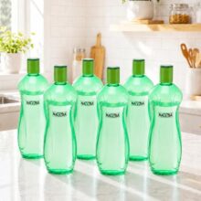 Nayasa Loopy 1000 ML Pet Plastic Fridge Water Bottles Set of 6 | BPA Free | Leak Proof | Airtight Lid | Green