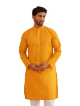 SOJANYA (Since 1958 Men’s Pure Cotton Chikankari Embroidered Mustard Straight Long Kurta