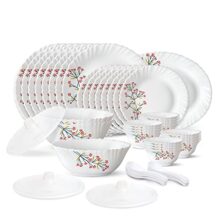 Larah by Borosil 47 Pieces Red Bud Opalware Dinner Set for Family of 8