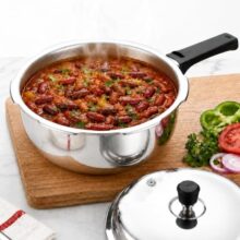 SOLARA Triply Outer Lid Pressure Pan 2 Litre | 3-Ply Stainless Steel | Induction & Gas Compatible | Uniform Heat Distribution | ISI Certified | Silver