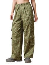 Bewakoof Women’s All Over Print 100% Cotton Parachute Pants – Oversized Fit_589659_Green_2XL