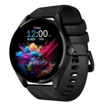 Titan Crest 1.43” AMOLED Smart Watch with BT Calling, AI Morning Briefs, Functional Crown, Health Tracking, Aluminium Body, 100+ Sports Modes, Smartwatch for Men and Women – Black Silicone Strap