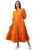 High Star Women Solid Cotton Flared Fit Round Neck Short Sleeve Dresses Orange