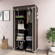 GTC Plastic Brown Collapsible Wardrobe Clothes Almira, 1 Hanging Space, 6 Shelves, 1 Side Pocket (Non-Woven Fabric, 13 x 26 x 61 Inch) 8800-1