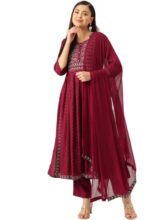 Maaesa Women Embroidered Anarkali Rayon Suit Set (Xxx-Large, Maroon)