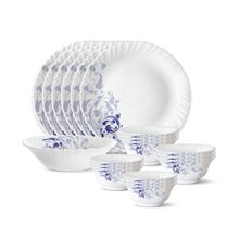 Larah by Borosil 19 Pieces Blue Eve Opalware Dinner Set for Family of 6 | Microwave & Dishwasher Safe Silk Series Crockery for Dining & Gifting, Bone Ash Free Plates & Bowls