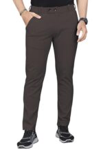 GIBBONTE Men’s Cotton Blend Self-Design Trousers | Mid-Rise Regular Fit Pants for Work, Travel & Casual Wear (Brown, 34)