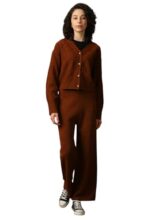High Star Women Acrylic Knitted Regular fit High-Rise V Neck Full Sleeves Co-ord