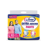 Lifree Extra Absorb Adult Diaper Pants Unisex, Large (L), 10 Pieces, Waist Size (75-105 Cm | 30-41 Inches)