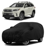 Sulfar 100% Water Resistant Car Body Cover Compatible with Mirror & Antenna Pockets for Toyota Highlander (Triple Stitched, Full Bottom Elastic, Black)