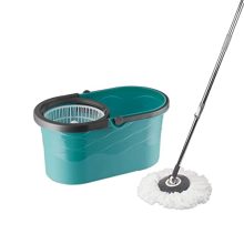 Bellavie Wave Mop Bucket, Microfiber Mop With 1 Refill, Self-Wringing 360° Spinner, Turquoise Blue