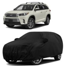 Sulfar 100% Water Resistant Car Body Cover Compatible with Mirror & Antenna Pockets for Toyota Highlander (Triple Stitched, Full Bottom Elastic, Black)