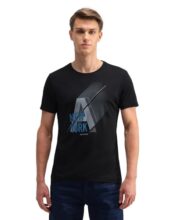 Arrow New York Men’s Black Printed Round Neck Half Sleeve Casual Cotton Regular Fit T-Shirt (ANAITS3372_ Black_L)